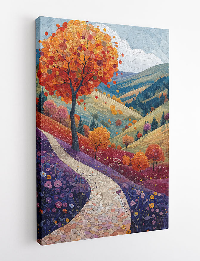 Colorful Autumn Mosaic Landscape – Nature Path Canvas & Poster Art Print – T1193 – AiPrintLab