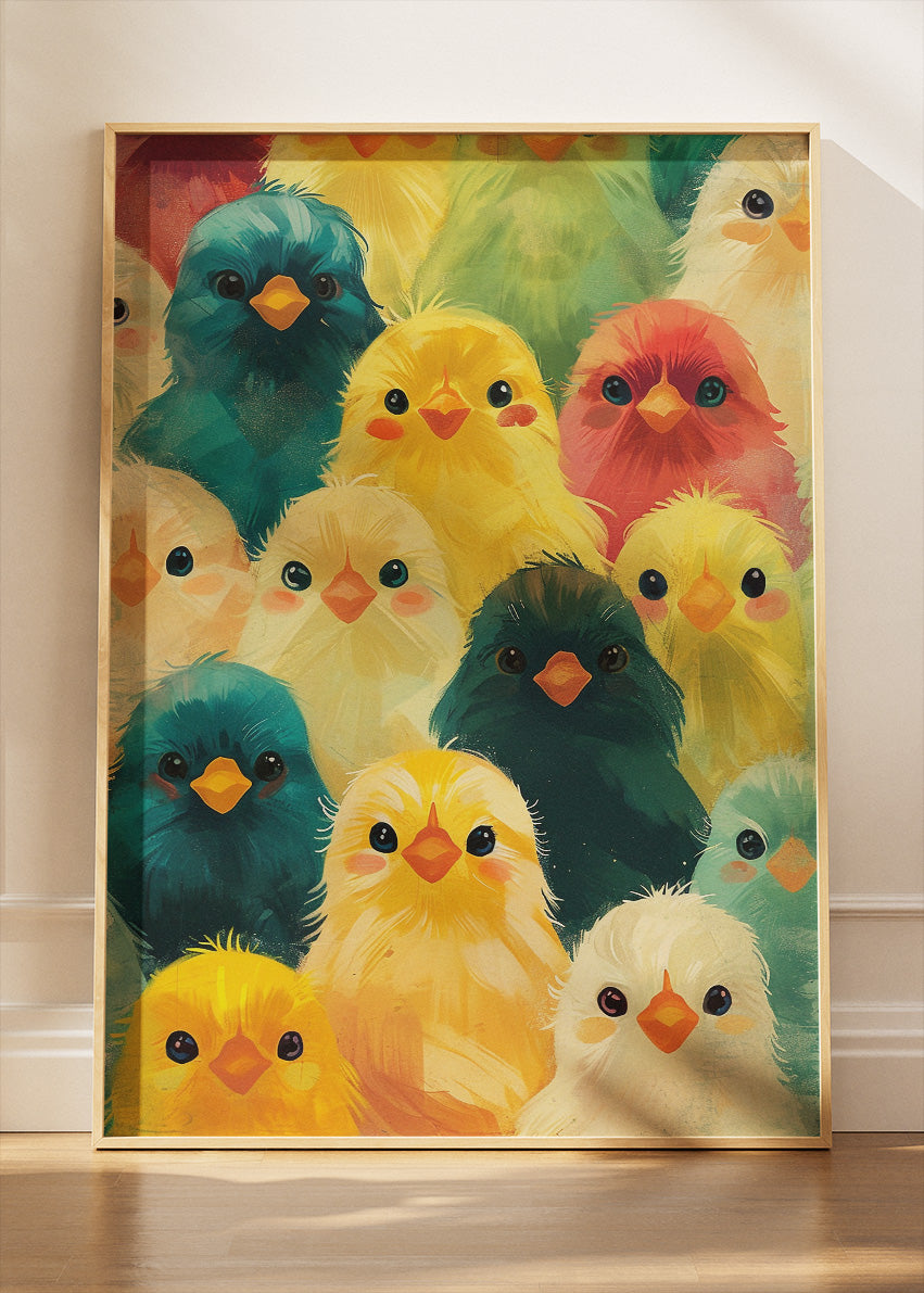 Colorful Baby Chicks Wall Art Print & Canvas – Cute Playful Bird Artwork