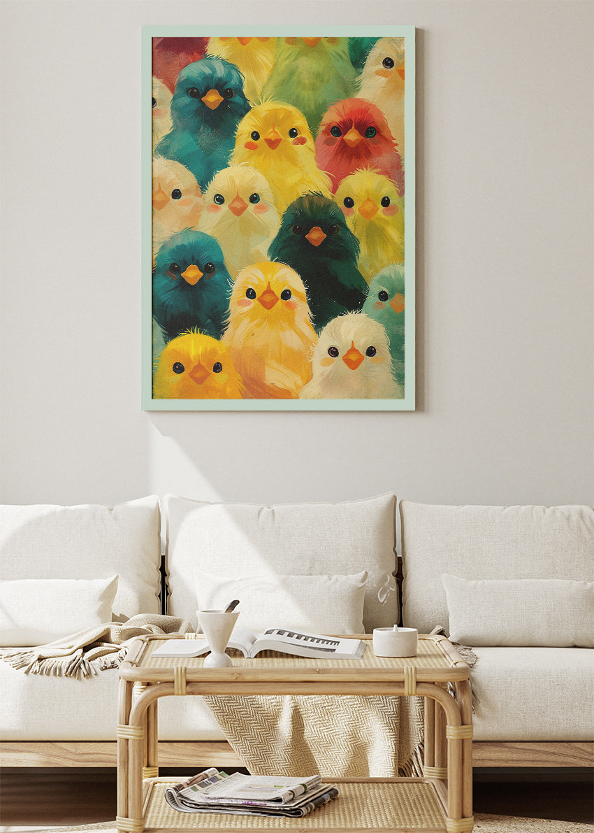Colorful Baby Chicks Wall Art Print & Canvas – Cute Playful Bird Artwork
