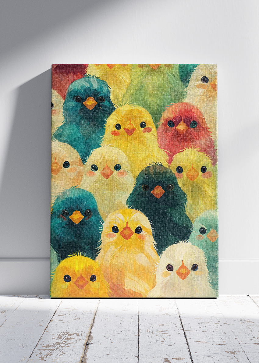 Colorful Baby Chicks Wall Art Print & Canvas – Cute Playful Bird Artwork
