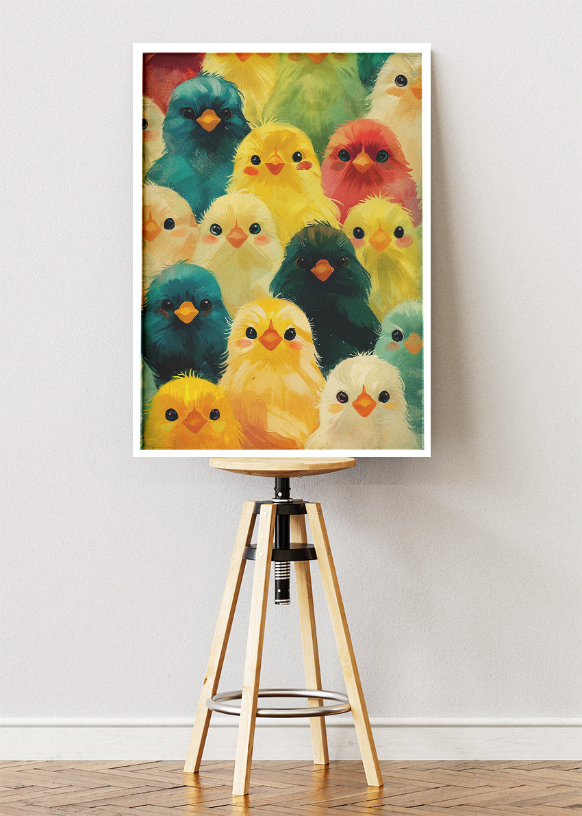 Colorful Baby Chicks Wall Art Print & Canvas – Cute Playful Bird Artwork