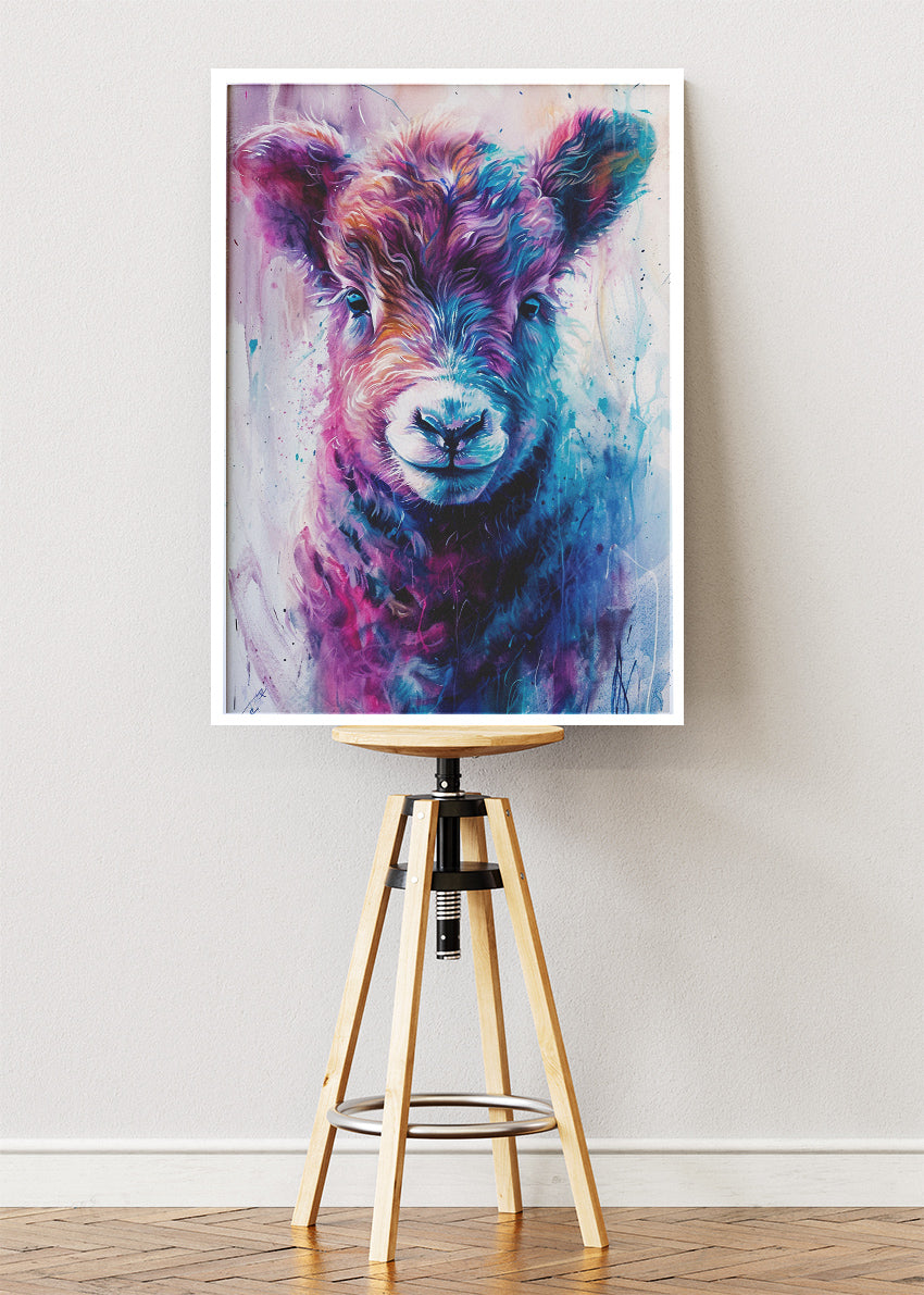 Colorful Baby Cow Poster & Canvas Print – Vibrant Highland Calf Art