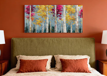 Colorful Birch Forest Canvas Wall Art – Textured Autumn Trees Painting – Single & 3 Panel Canvas – AI PRINT LAB