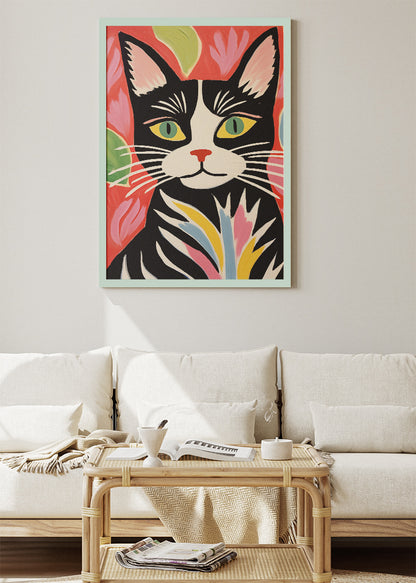 Colorful Black Cat Canvas Print & Poster – Modern Folk Art Wall Decor