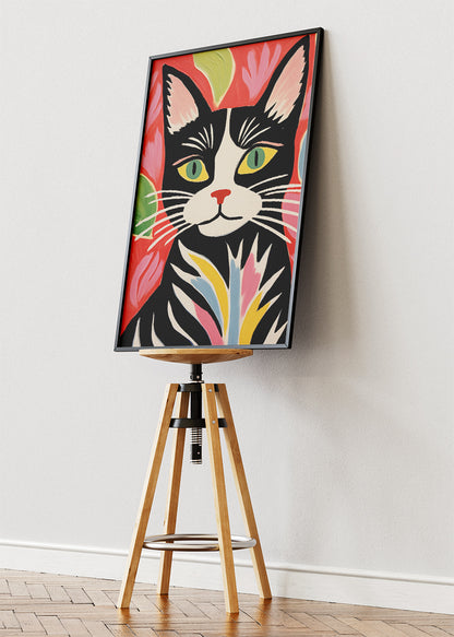 Colorful Black Cat Canvas Print & Poster – Modern Folk Art Wall Decor