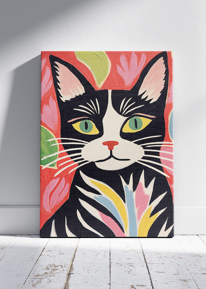 Colorful Black Cat Canvas Print & Poster – Modern Folk Art Wall Decor