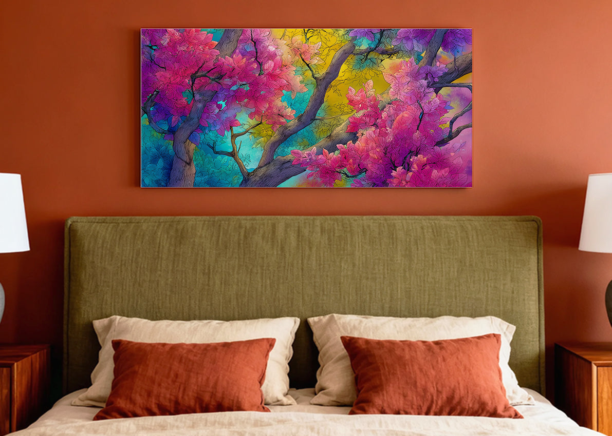 Colorful Blossom Tree Canvas Wall Art – Vibrant Floral Branch Painting – Single & 3 Panel Canvas – AI PRINT LAB