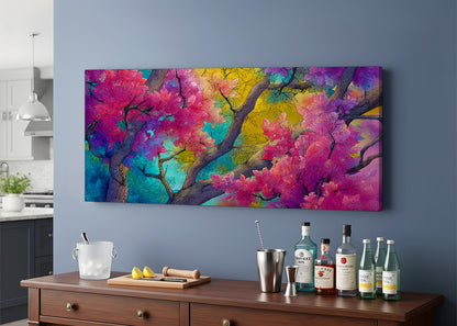 Colorful Blossom Tree Canvas Wall Art – Vibrant Floral Branch Painting – Single & 3 Panel Canvas – AI PRINT LAB