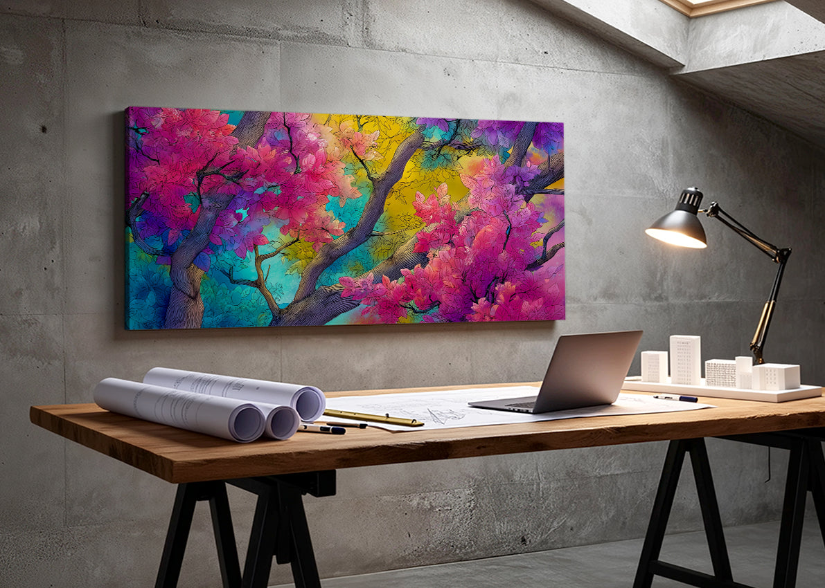 Colorful Blossom Tree Canvas Wall Art – Vibrant Floral Branch Painting – Single & 3 Panel Canvas – AI PRINT LAB