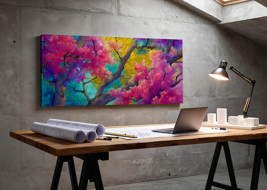 Colorful Blossom Tree Canvas Wall Art – Vibrant Floral Branch Painting – Single & 3 Panel Canvas – AI PRINT LAB