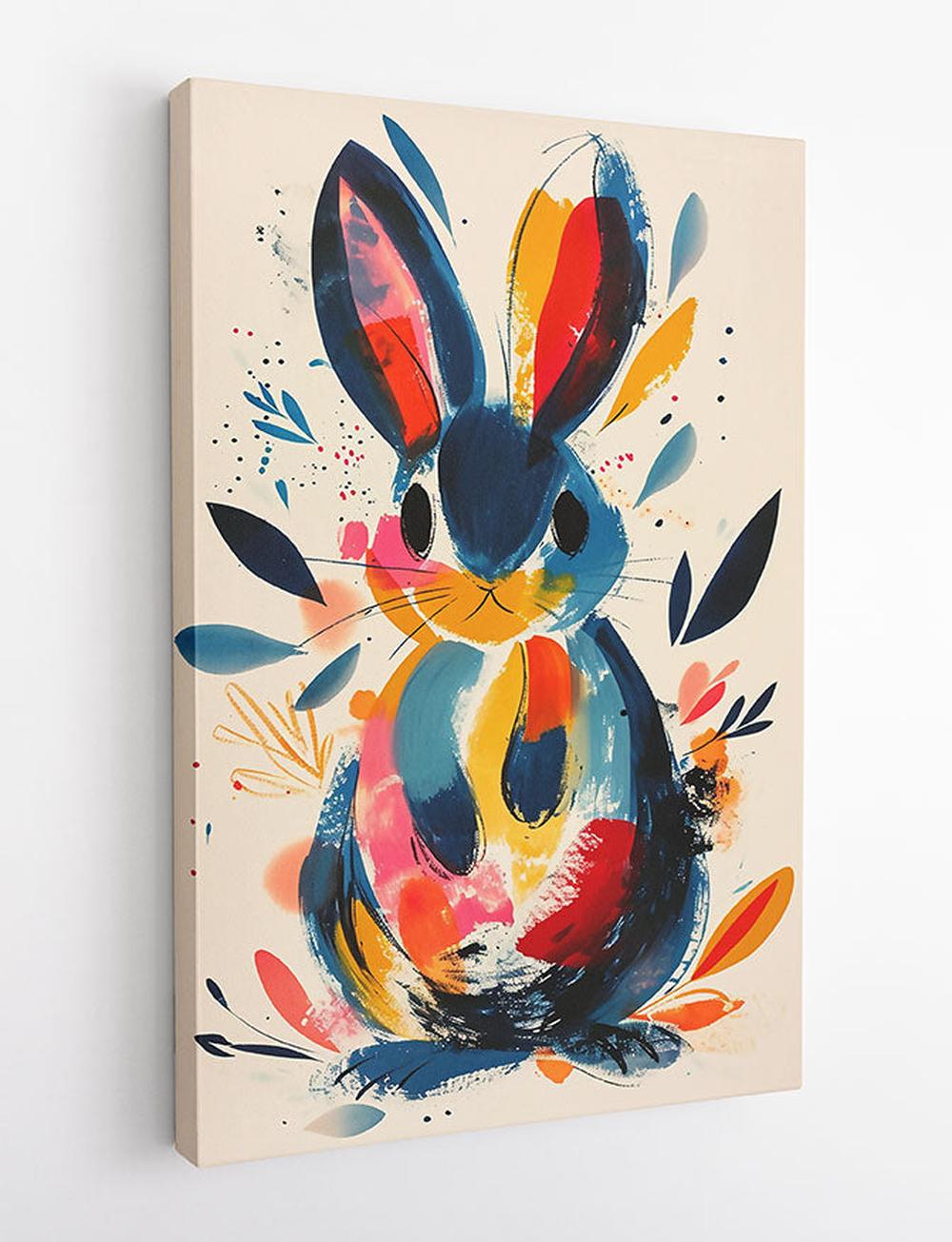 Colorful Bunny Canvas Art – Vibrant Rabbit Wall Print for Kids – T786 – AiPrintLab