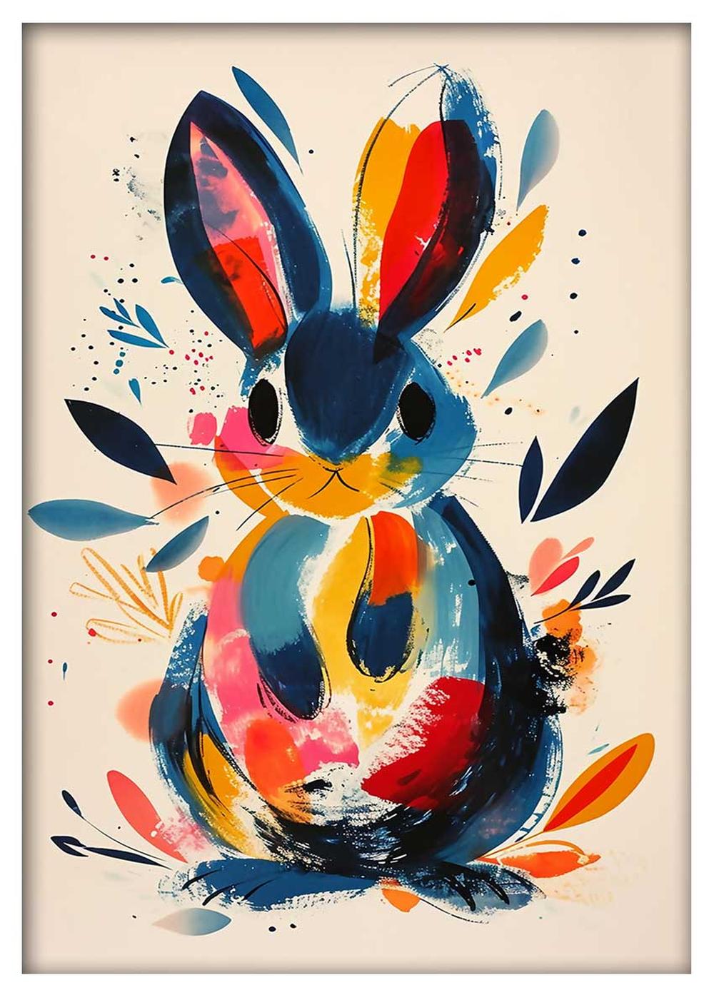 Colorful Bunny Canvas Art – Vibrant Rabbit Wall Print for Kids – T786 – AiPrintLab