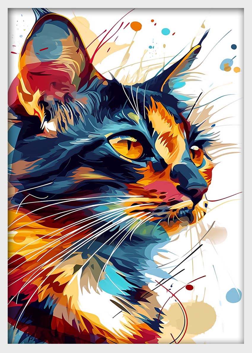 Colorful Cat Wall Art – Abstract Feline Canvas & Poster Print – T1445 –