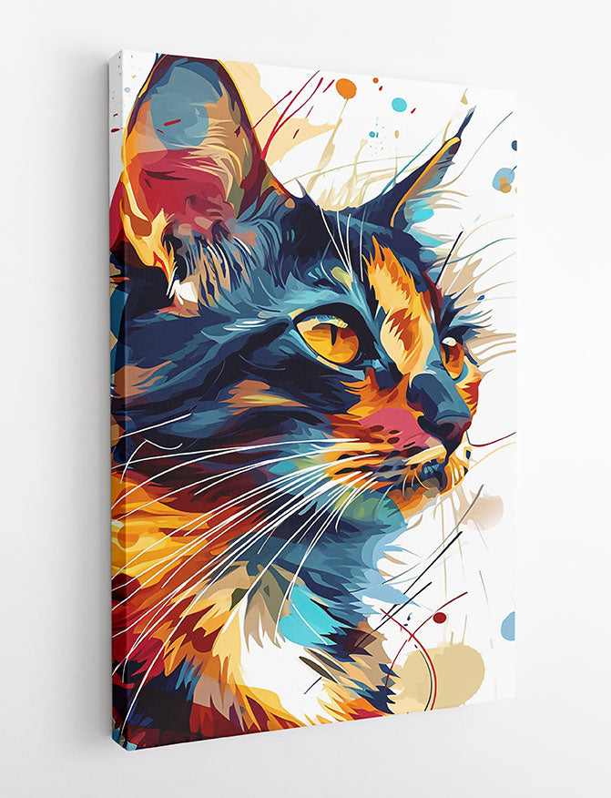 Colorful Cat Wall Art – Abstract Feline Canvas & Poster Print – T1445 –
