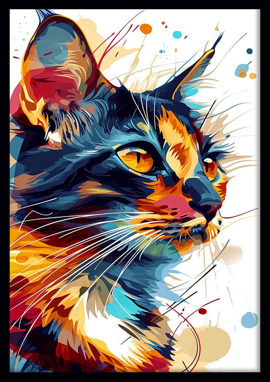 Colorful Cat Wall Art – Abstract Feline Canvas & Poster Print – T1445 –