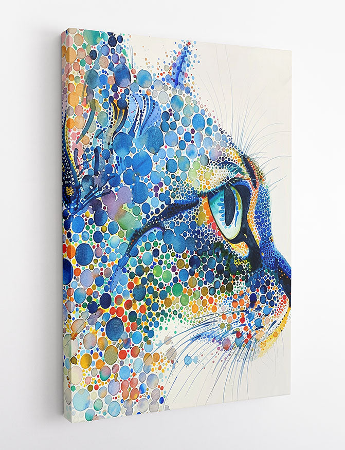 Colorful Cat in Circles – Abstract Watercolor Feline Canvas & Poster Wall Art – T1147 – AiPrintLab