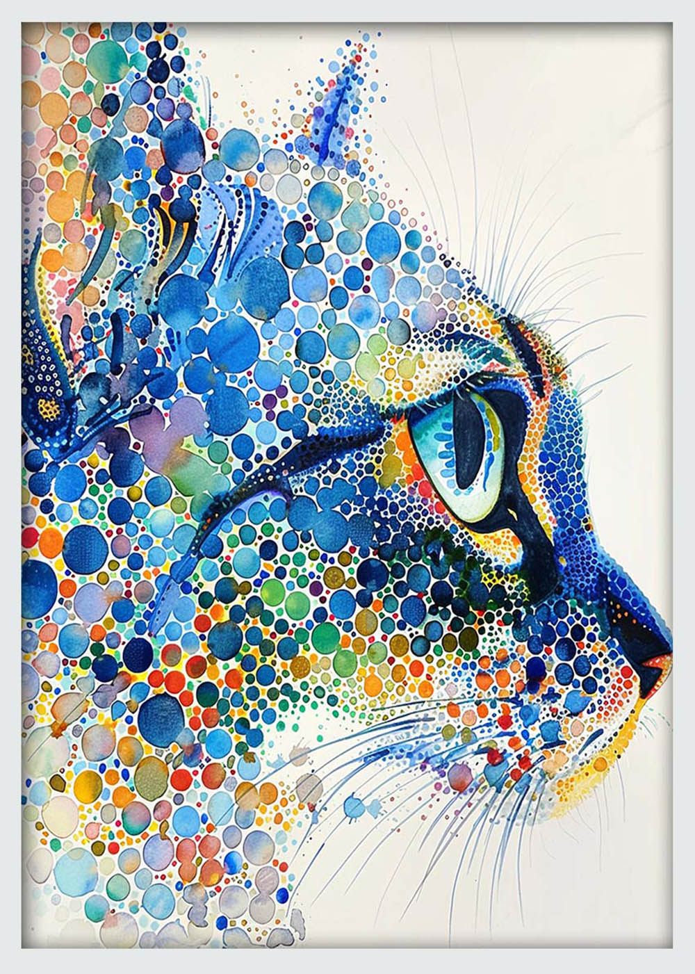 Colorful Cat in Circles – Abstract Watercolor Feline Canvas & Poster Wall Art – T1147 – AiPrintLab