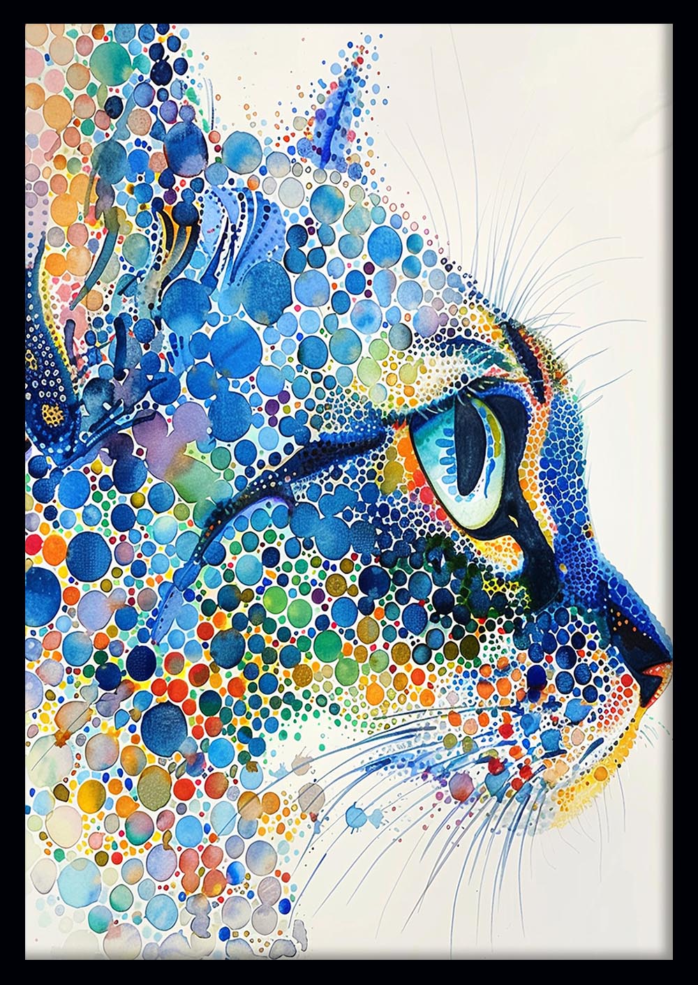 Colorful Cat in Circles – Abstract Watercolor Feline Canvas & Poster Wall Art – T1147 – AiPrintLab