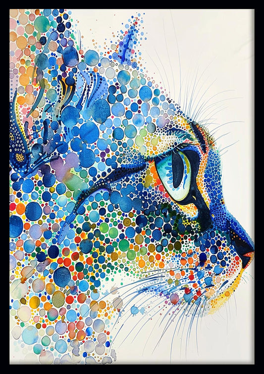 Colorful Cat in Circles – Abstract Watercolor Feline Canvas & Poster Wall Art – T1147 – AiPrintLab