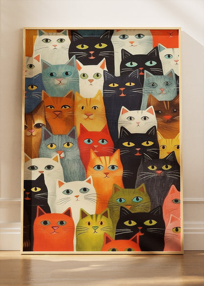 Colorful Cats Wall Art Print & Canvas – Playful Modern Cat Illustration