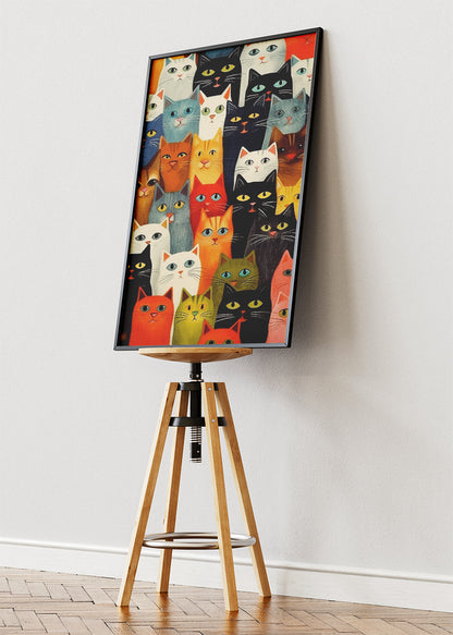 Colorful Cats Wall Art Print & Canvas – Playful Modern Cat Illustration