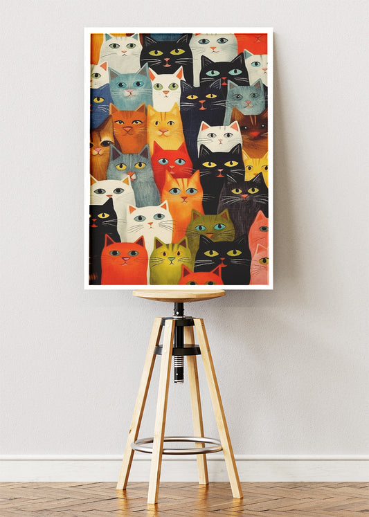Colorful Cats Wall Art Print & Canvas – Playful Modern Cat Illustration
