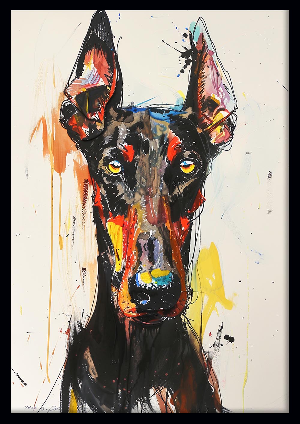 Colorful Doberman Portrait – Bold Dog Canvas & Poster Wall Art – T1164 – AiPrintLab
