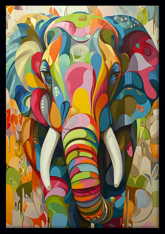 Colorful Elephant Expression – Abstract Jungle Animal Canvas Wall Art – T860 – AiPrintLab