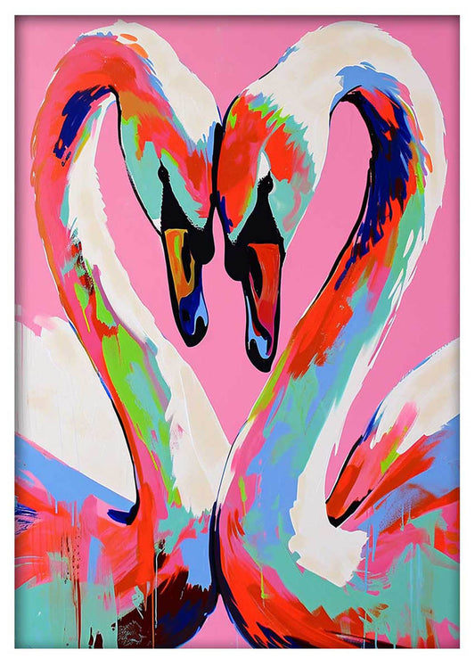 Colorful Flamingo Love – Modern Pop Art Canvas Wall Print – T962 – AiPrintLab