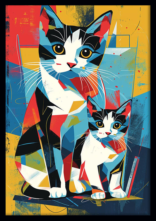 Colorful Geometric Cats – Modern Pop Art Canvas & Poster Wall Decor – T1064 – AiPrintLab