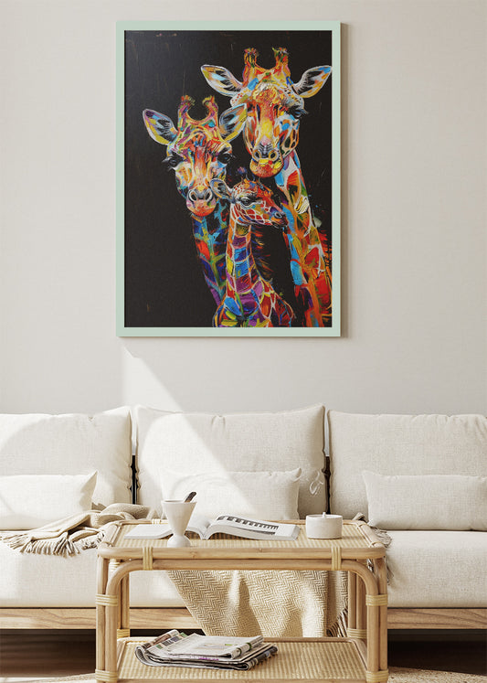 Colorful Giraffe Family Canvas Print & Poster – Modern Wildlife Art