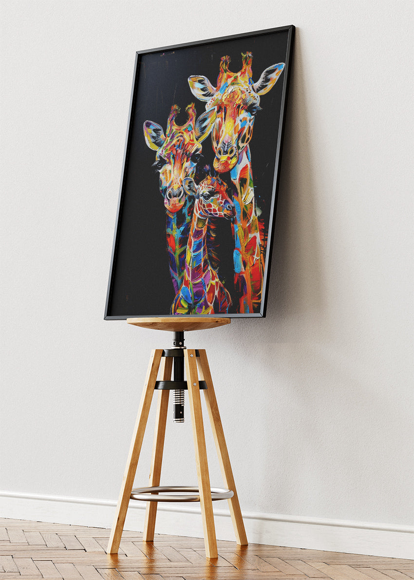 Colorful Giraffe Family Canvas Print & Poster – Modern Wildlife Art