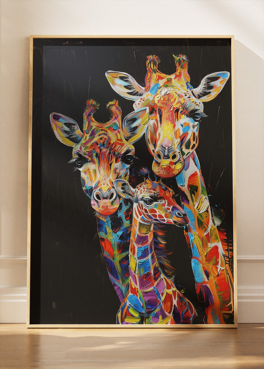 Colorful Giraffe Family Canvas Print & Poster – Modern Wildlife Art