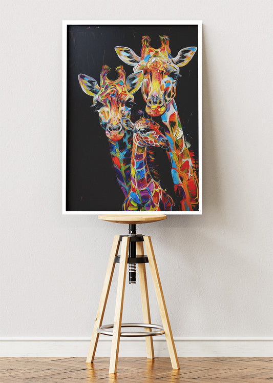 Colorful Giraffe Family Canvas Print & Poster – Modern Wildlife Art