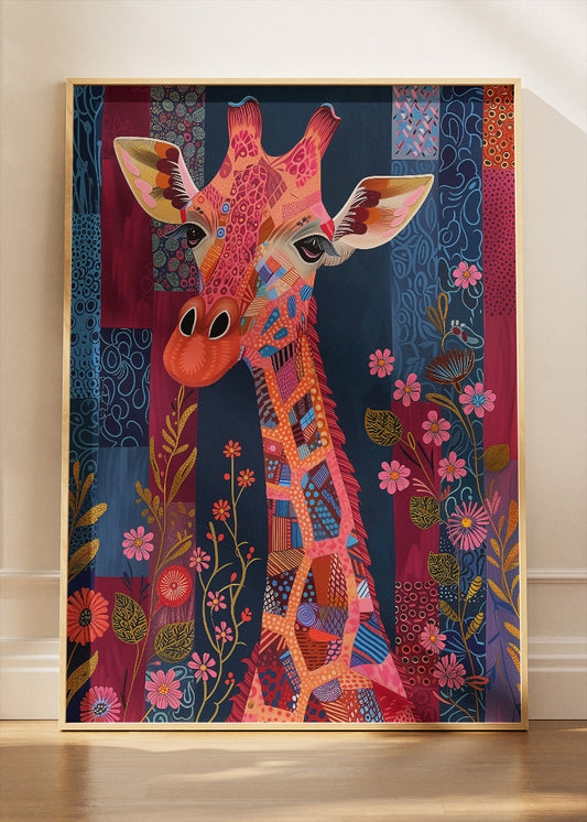 Colorful Giraffe Wall Art Print & Canvas – Vibrant Patterned Wildlife Artwork