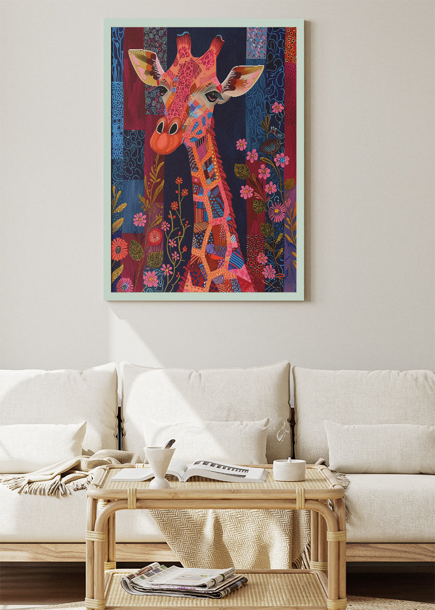 Colorful Giraffe Wall Art Print & Canvas – Vibrant Patterned Wildlife Artwork