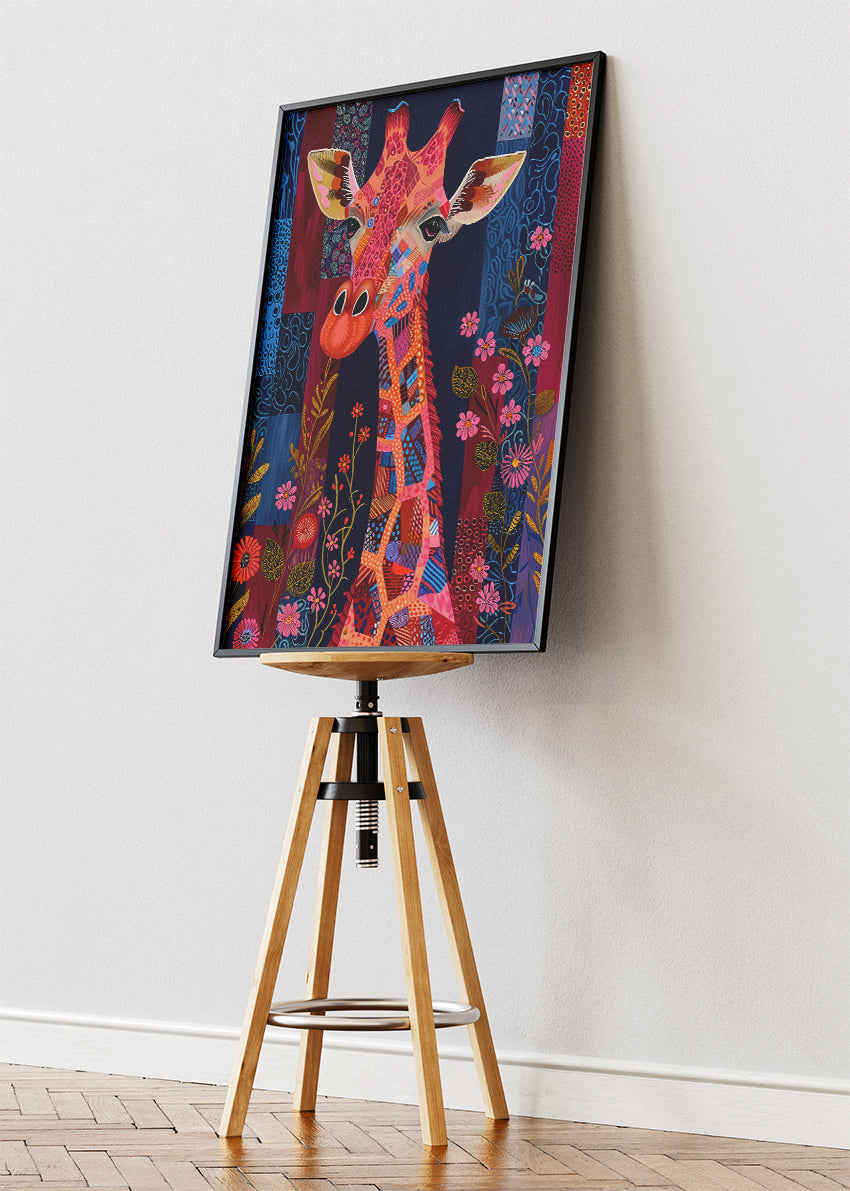 Colorful Giraffe Wall Art Print & Canvas – Vibrant Patterned Wildlife Artwork