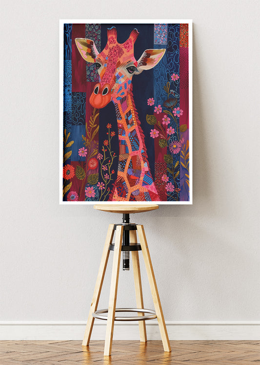 Colorful Giraffe Wall Art Print & Canvas – Vibrant Patterned Wildlife Artwork