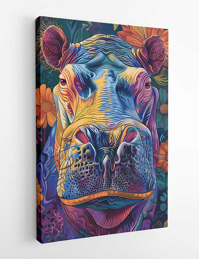 Colorful Hippo Portrait – Vibrant Psychedelic Animal Canvas & Poster Wall Art – T1067 – AiPrintLab