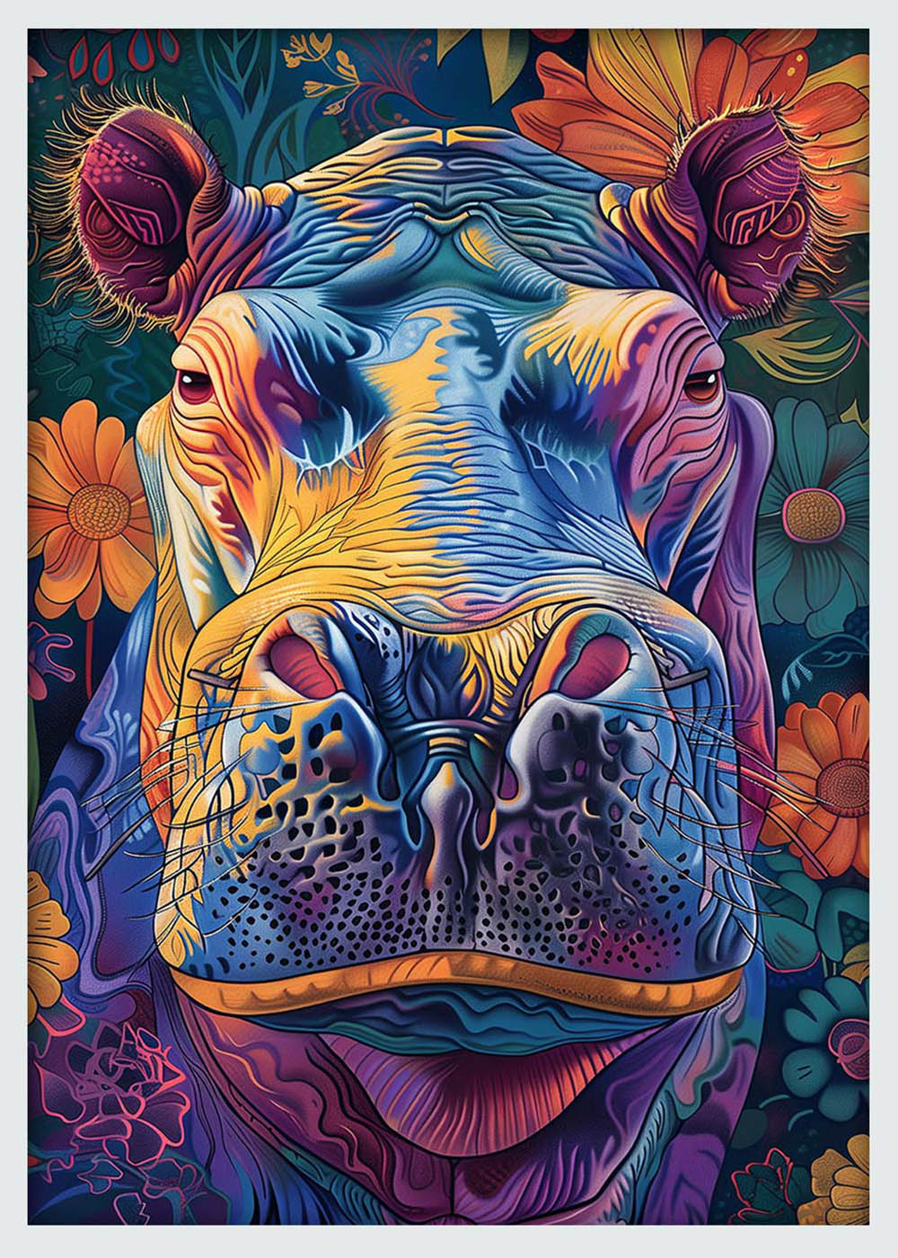 Colorful Hippo Portrait – Vibrant Psychedelic Animal Canvas & Poster Wall Art – T1067 – AiPrintLab