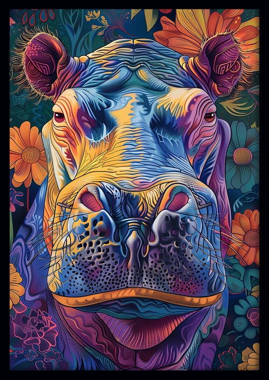 Colorful Hippo Portrait – Vibrant Psychedelic Animal Canvas & Poster Wall Art – T1067 – AiPrintLab