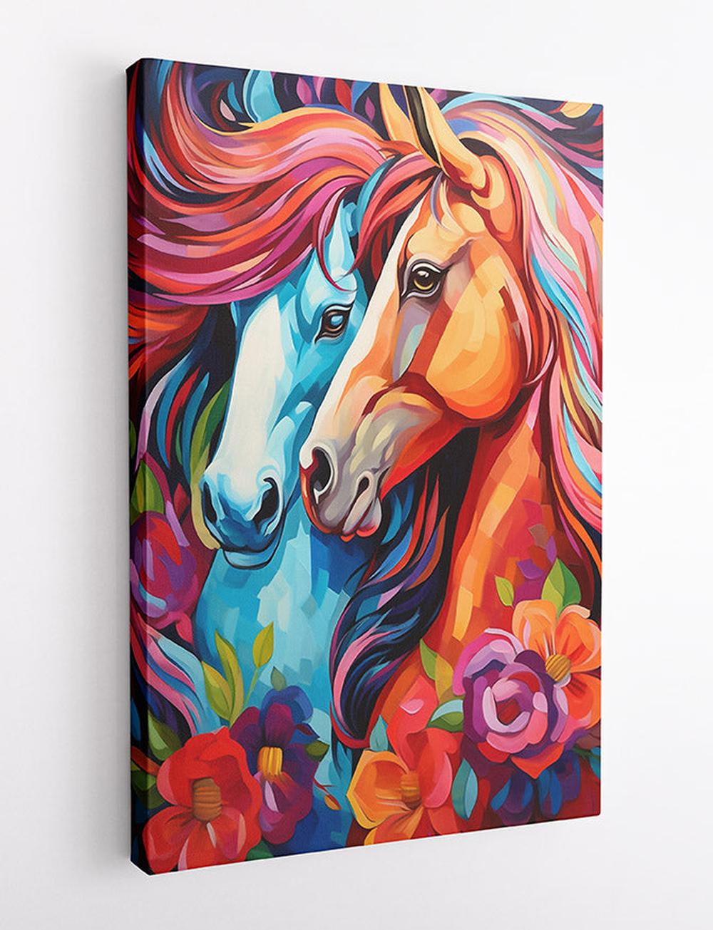Colorful Horses with Flowers Canvas Art & Poster – T730 – AiPrintLab