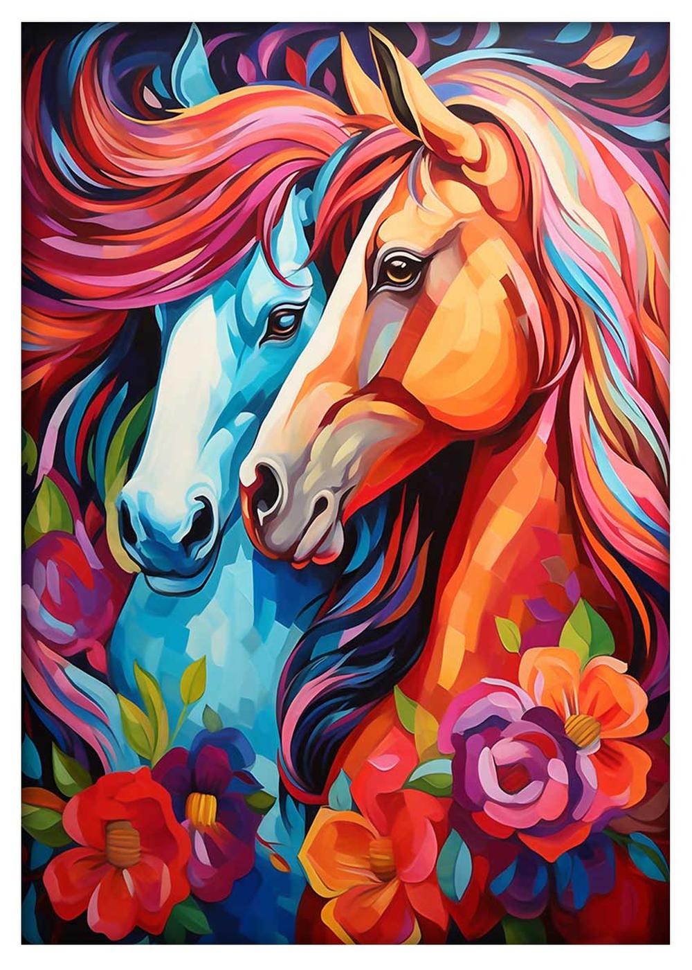 Colorful Horses with Flowers Canvas Art & Poster – T730 – AiPrintLab