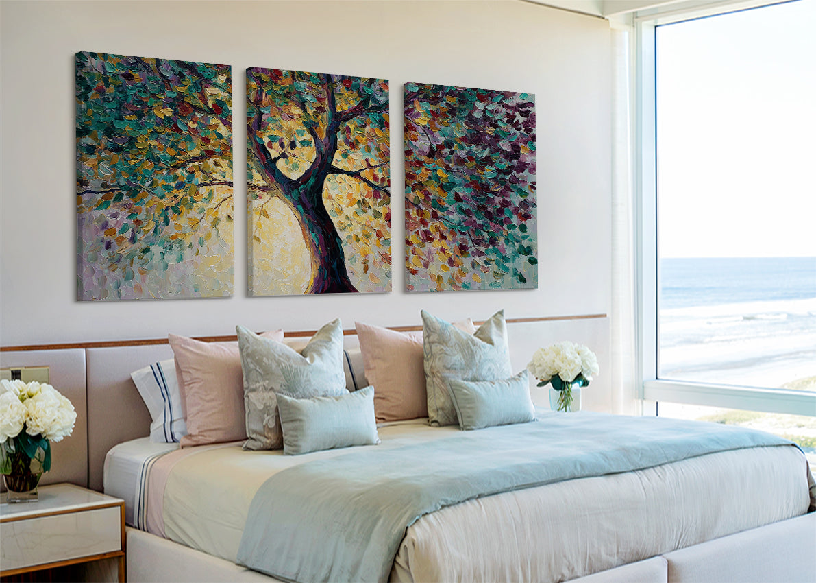 Colorful Impressionist Tree Canvas Wall Art – Vibrant Abstract Nature Painting – Single & 3 Panel Canvas – AI PRINT LAB