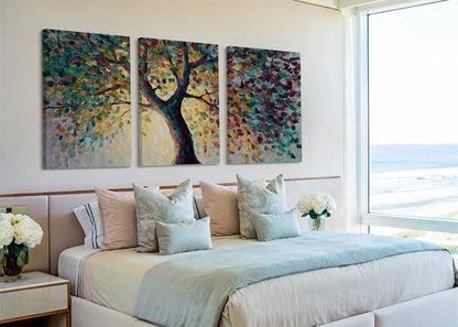 Colorful Impressionist Tree Canvas Wall Art – Vibrant Abstract Nature Painting – Single & 3 Panel Canvas – AI PRINT LAB