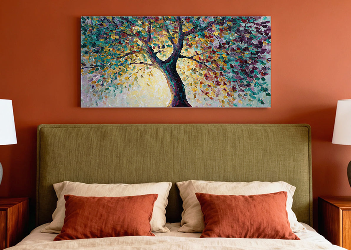 Colorful Impressionist Tree Canvas Wall Art – Vibrant Abstract Nature Painting – Single & 3 Panel Canvas – AI PRINT LAB