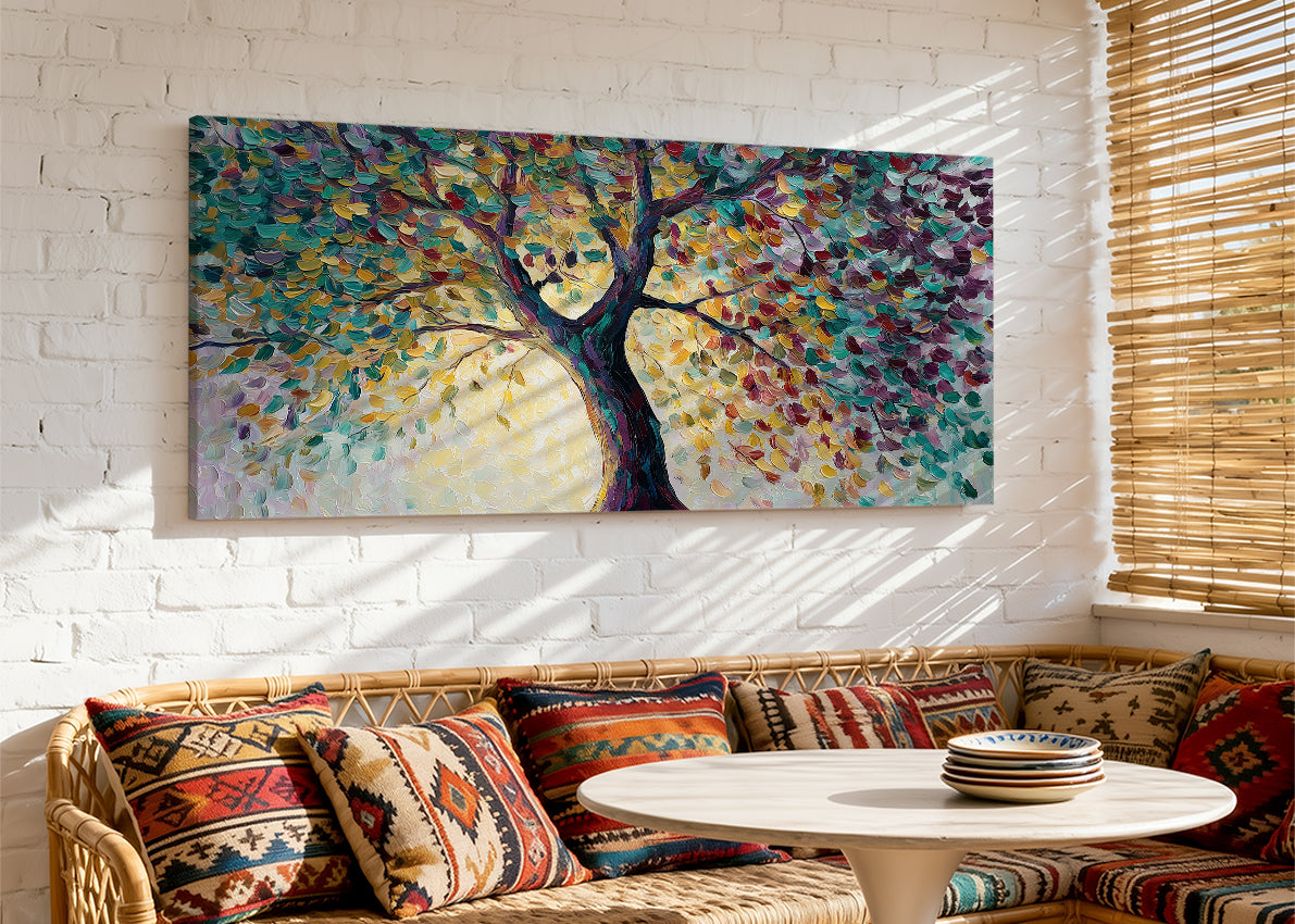 Colorful Impressionist Tree Canvas Wall Art – Vibrant Abstract Nature Painting – Single & 3 Panel Canvas – AI PRINT LAB