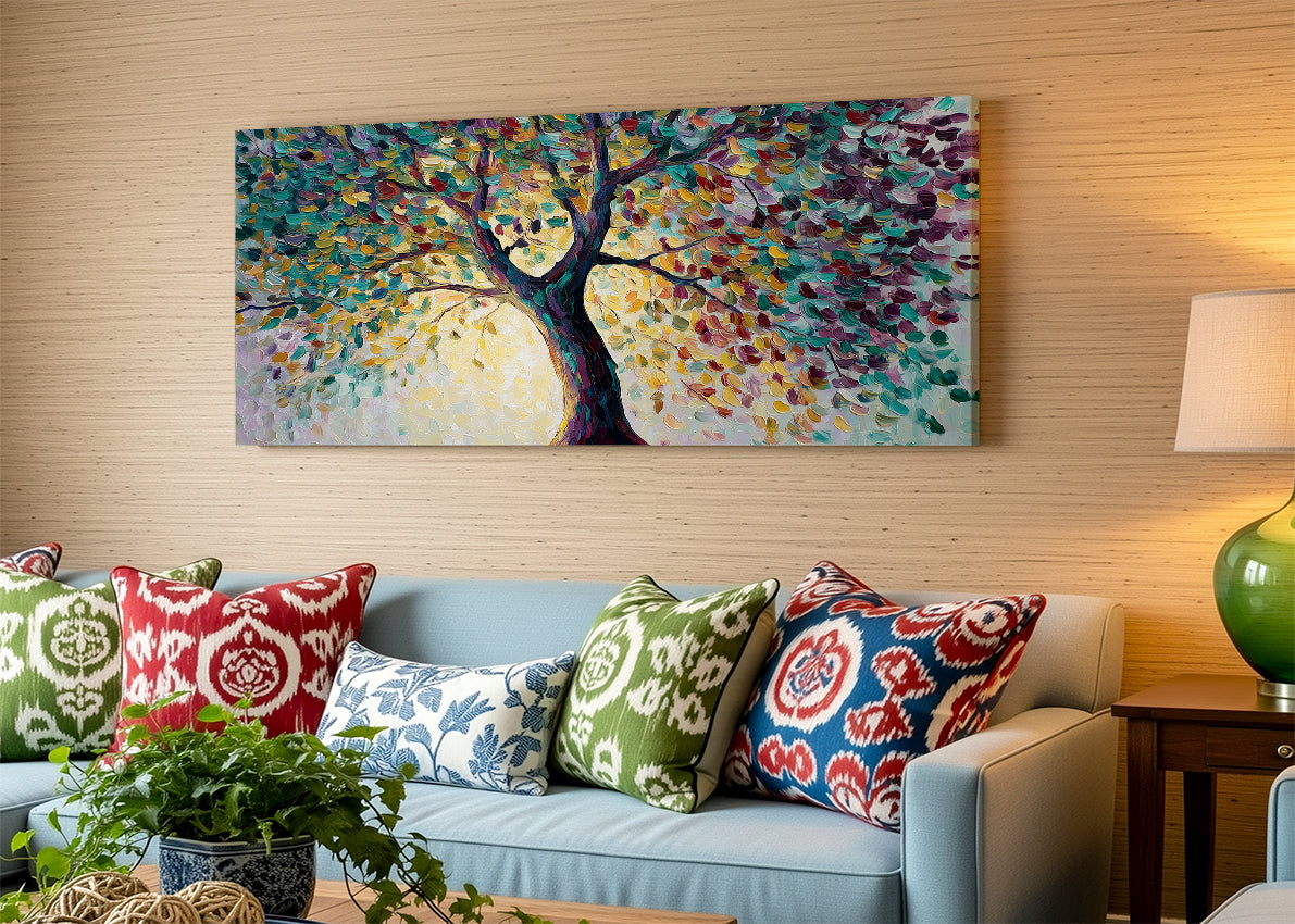 Colorful Impressionist Tree Canvas Wall Art – Vibrant Abstract Nature Painting – Single & 3 Panel Canvas – AI PRINT LAB