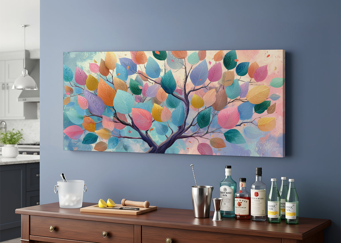 Colorful Leaves Tree Canvas Wall Art – Modern Abstract Nature Landscape – Single & 3 Panel Canvas – AI PRINT LAB