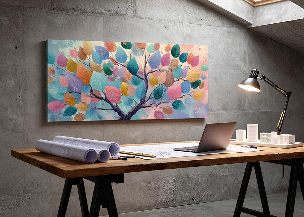 Colorful Leaves Tree Canvas Wall Art – Modern Abstract Nature Landscape – Single & 3 Panel Canvas – AI PRINT LAB